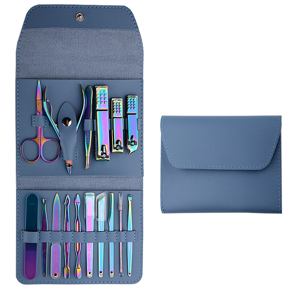 New 16 In 1 Nail Cutter Professional Stainless Steel Scissors Grooming Kit Art Cuticle Utility Tools Nail Clipper Manicure Set