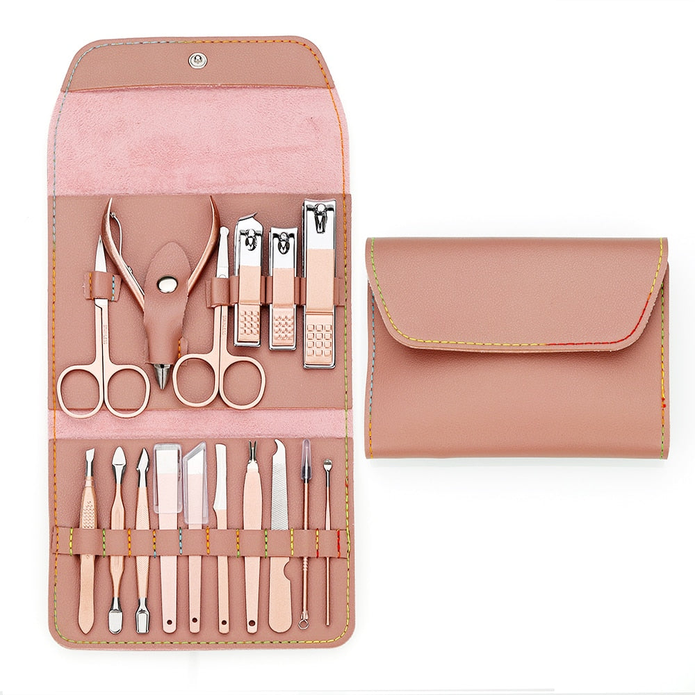New 16 In 1 Nail Cutter Professional Stainless Steel Scissors Grooming Kit Art Cuticle Utility Tools Nail Clipper Manicure Set