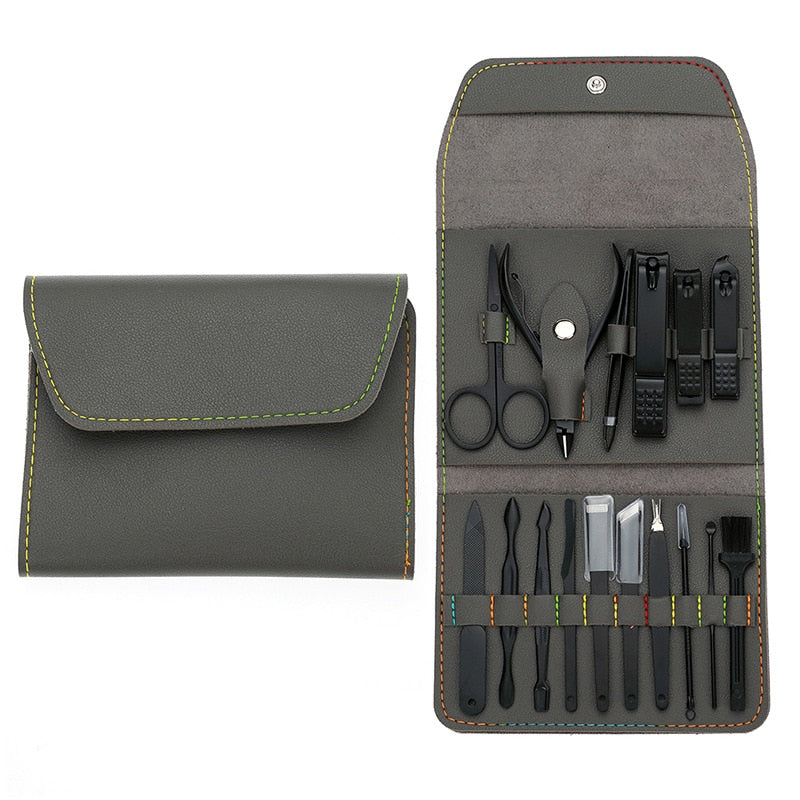 New 16 In 1 Nail Cutter Professional Stainless Steel Scissors Grooming Kit Art Cuticle Utility Tools Nail Clipper Manicure Set