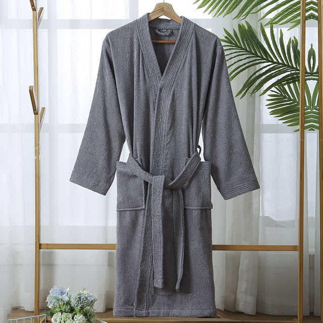 100% Cotton Bathrobe for Men Long Thick Absorbent Terry Bath Robe Kimono Men Towel Bathrobe Solid Sleepwear Women Dressing Gown