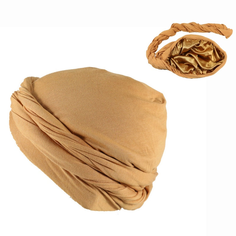 Modal Satin Spring Turban for Men Twist Head Wraps for Men Stretch Tie for Hair Headscarf Breathable Hat Hood Headscarf Beanies