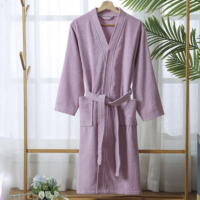 100% Cotton Bathrobe for Men Long Thick Absorbent Terry Bath Robe Kimono Men Towel Bathrobe Solid Sleepwear Women Dressing Gown