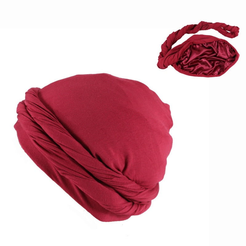 Modal Satin Spring Turban for Men Twist Head Wraps for Men Stretch Tie for Hair Headscarf Breathable Hat Hood Headscarf Beanies