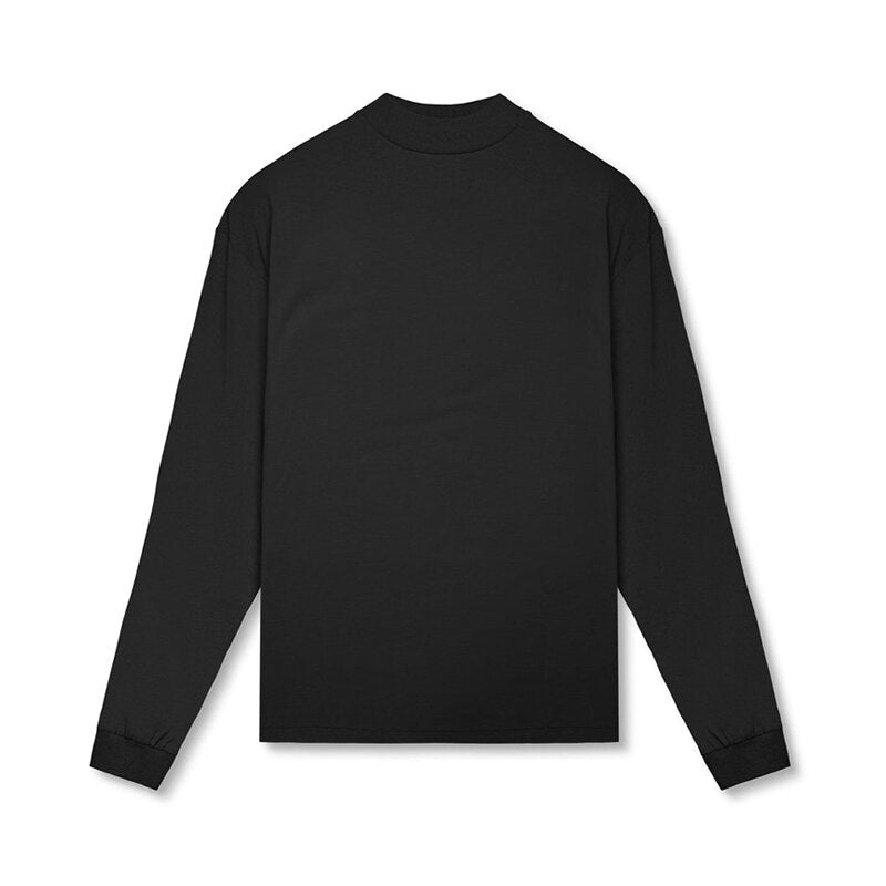 Oversized Drop Shoulders Mock Neck Long Sleeve T shirt Mens Autumn Cotton Loose Gym Clothing Bodybuilding Shirt Fitness T-shirt
