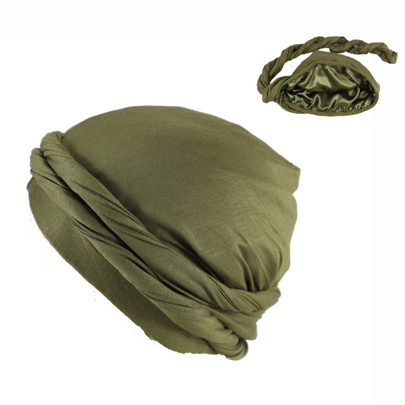Modal Satin Spring Turban for Men Twist Head Wraps for Men Stretch Tie for Hair Headscarf Breathable Hat Hood Headscarf Beanies