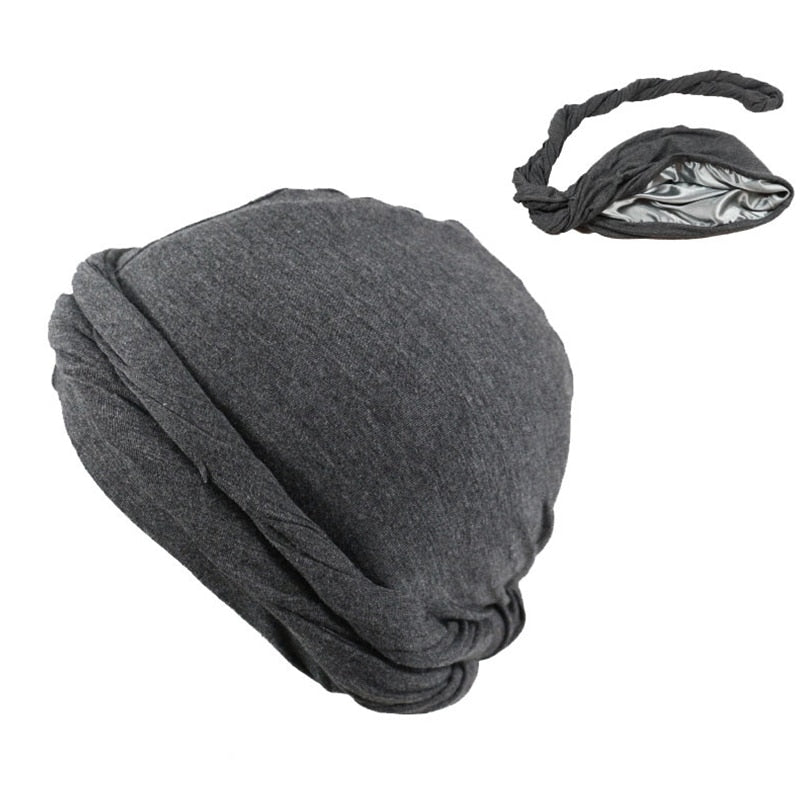 Modal Satin Spring Turban for Men Twist Head Wraps for Men Stretch Tie for Hair Headscarf Breathable Hat Hood Headscarf Beanies