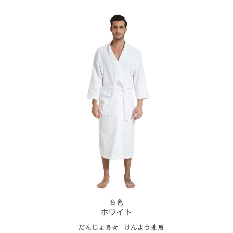 100% Cotton Bathrobe for Men Long Thick Absorbent Terry Bath Robe Kimono Men Towel Bathrobe Solid Sleepwear Women Dressing Gown