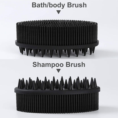 Exfoliating Silicone Body Brush,2 in 1 Bath and Shampoo Brush,Wet and Dry Scalp Massager,Premium Silicone Loofah,Lathers Well