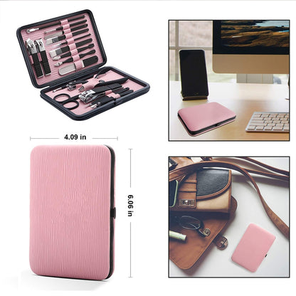 High Quality Stainless Steel Manicure Pedicure Kit Nail Clipper Set Foot Care Set Nail Cutter 18 In 1 Kit With Portable Case