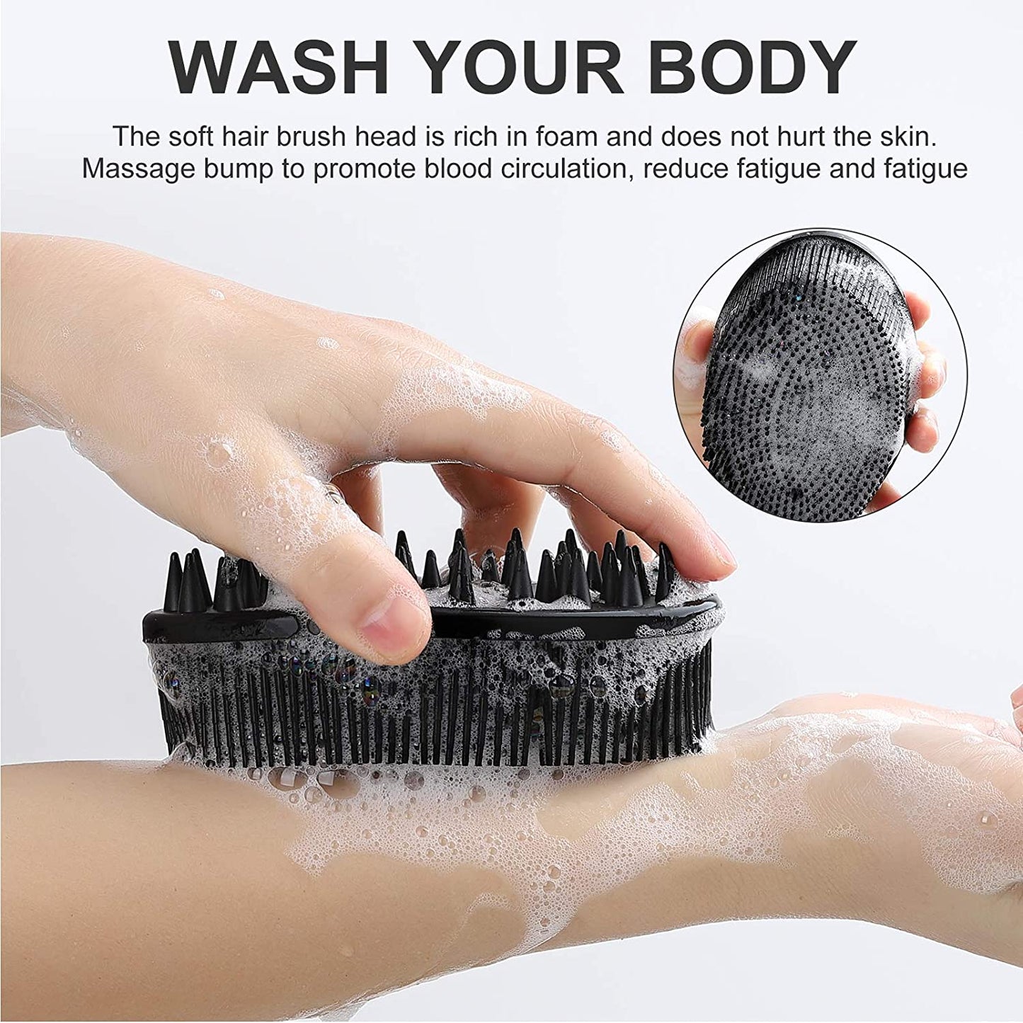 Exfoliating Silicone Body Brush,2 in 1 Bath and Shampoo Brush,Wet and Dry Scalp Massager,Premium Silicone Loofah,Lathers Well