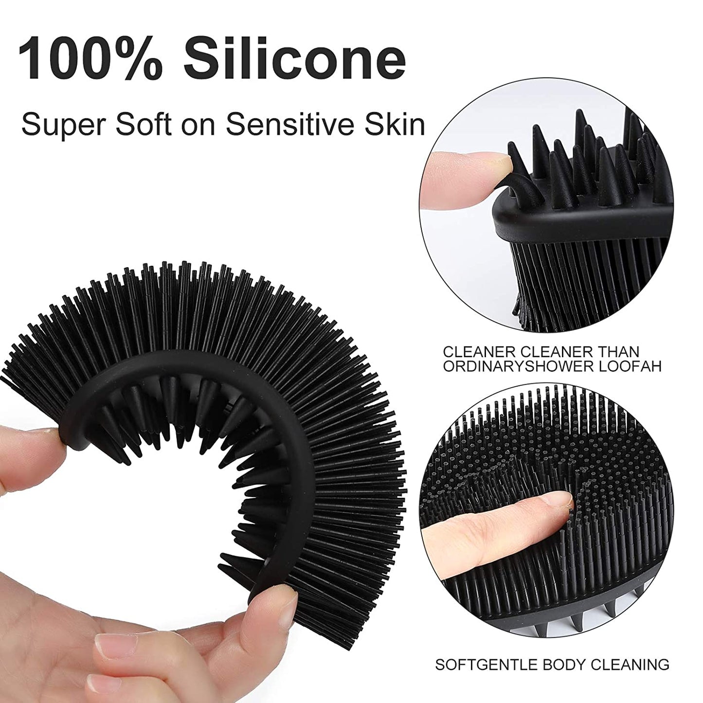 Exfoliating Silicone Body Brush,2 in 1 Bath and Shampoo Brush,Wet and Dry Scalp Massager,Premium Silicone Loofah,Lathers Well