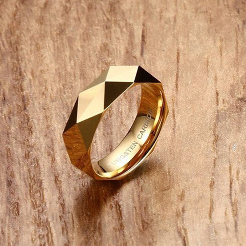 Faceted Wedding Band For Men,Mens Tungsten Carbide Rings, Polished Beveled Edge Comfort Fit