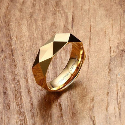 Faceted Wedding Band For Men,Mens Tungsten Carbide Rings, Polished Beveled Edge Comfort Fit