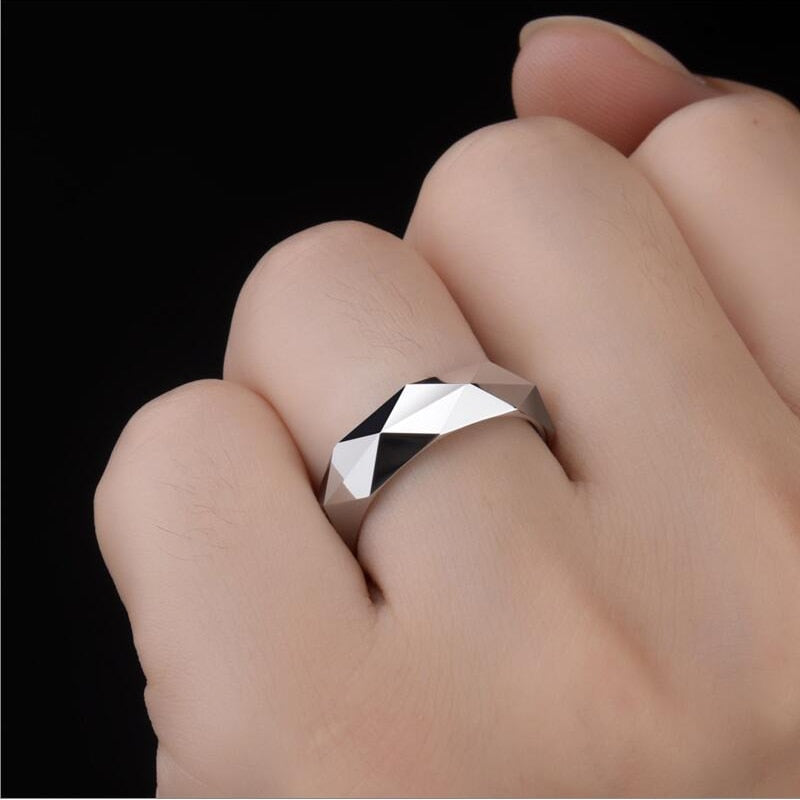Faceted Wedding Band For Men,Mens Tungsten Carbide Rings, Polished Beveled Edge Comfort Fit