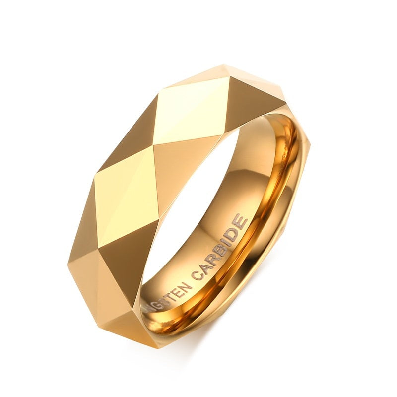 Faceted Wedding Band For Men,Mens Tungsten Carbide Rings, Polished Beveled Edge Comfort Fit