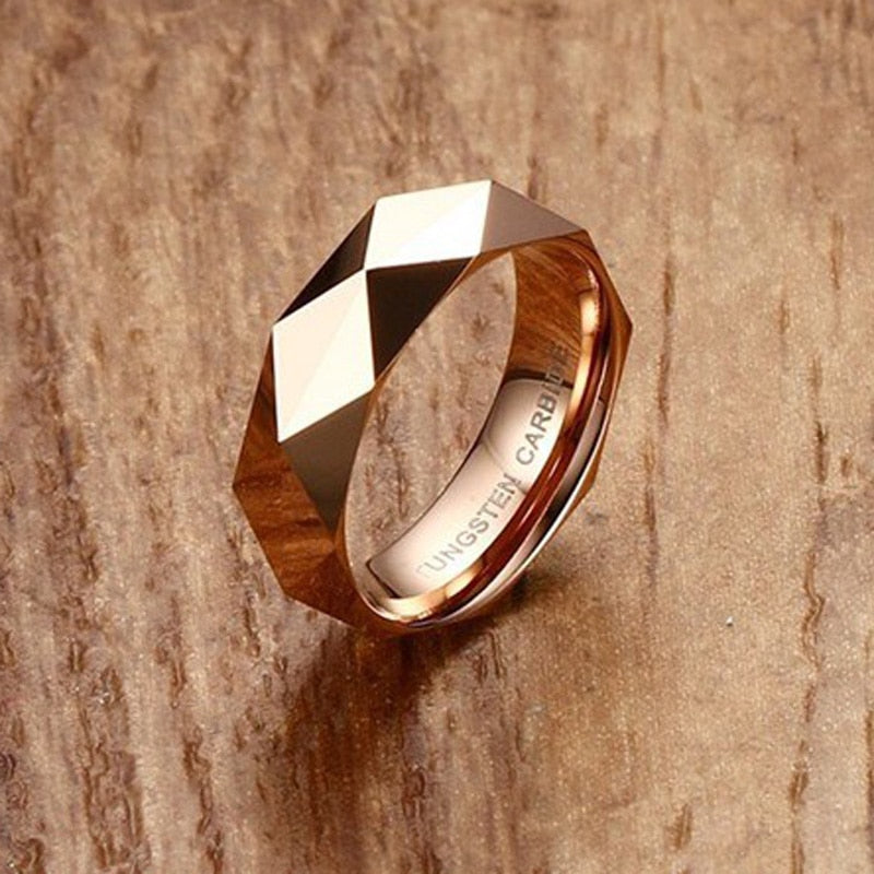 Faceted Wedding Band For Men,Mens Tungsten Carbide Rings, Polished Beveled Edge Comfort Fit