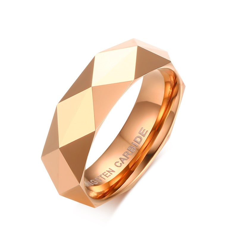 Faceted Wedding Band For Men,Mens Tungsten Carbide Rings, Polished Beveled Edge Comfort Fit