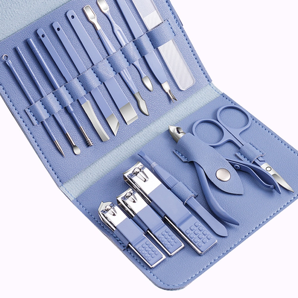 New 16 In 1 Nail Cutter Professional Stainless Steel Scissors Grooming Kit Art Cuticle Utility Tools Nail Clipper Manicure Set