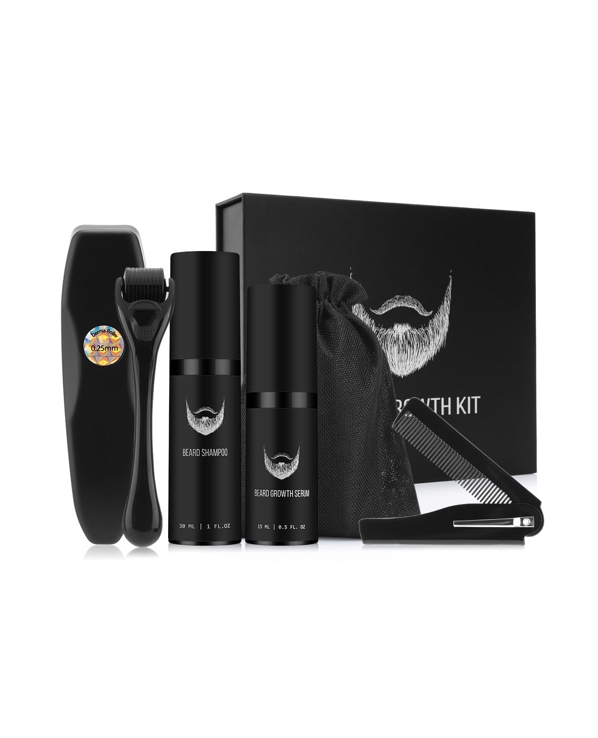 4Pcs/set Men Beard Growth Kit Professional Hair Growth Enhancer Set Beard Care Nourishing with Beard Growth Roller Massage Comb
