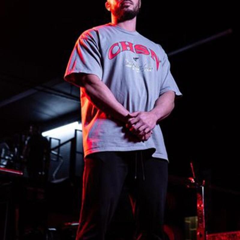 Men New Oversized Loose Clothing Sports T-shirt Summer Cotton Gym Fitness Bodybuilding Workout Shirts Short Sleeves Tees Tops