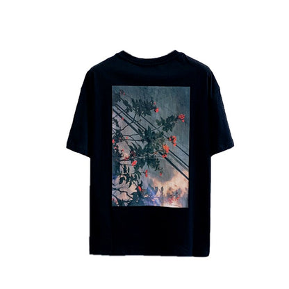 Summer High Quality Essentials T-shirts High Street Flower Print 100% Cotton Hip Hop Loose Men's and Women's Oversized Tees