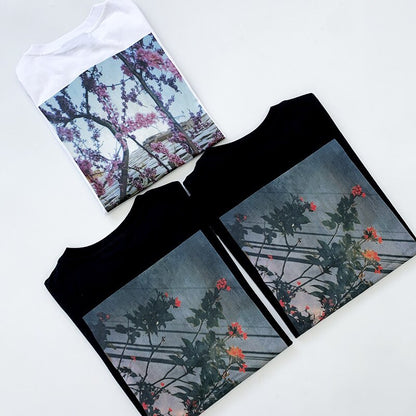 Summer High Quality Essentials T-shirts High Street Flower Print 100% Cotton Hip Hop Loose Men's and Women's Oversized Tees
