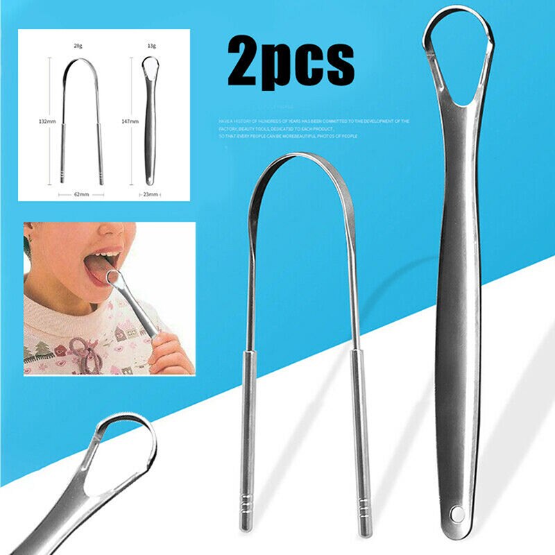 2PCS Tongue Scraper Stainless Steel Tongue Cleaner Oral Care Hygiene Scraper