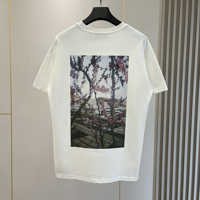 Summer High Quality Essentials T-shirts High Street Flower Print 100% Cotton Hip Hop Loose Men's and Women's Oversized Tees