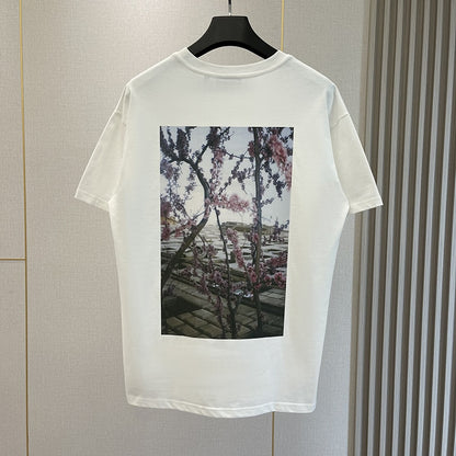 Summer High Quality Essentials T-shirts High Street Flower Print 100% Cotton Hip Hop Loose Men's and Women's Oversized Tees