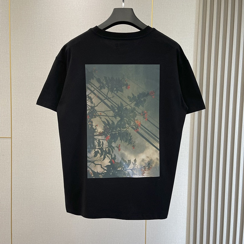 Summer High Quality Essentials T-shirts High Street Flower Print 100% Cotton Hip Hop Loose Men's and Women's Oversized Tees