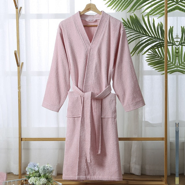 100% Cotton Bathrobe for Men Long Thick Absorbent Terry Bath Robe Kimono Men Towel Bathrobe Solid Sleepwear Women Dressing Gown