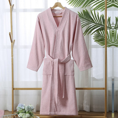 100% Cotton Bathrobe for Men Long Thick Absorbent Terry Bath Robe Kimono Men Towel Bathrobe Solid Sleepwear Women Dressing Gown