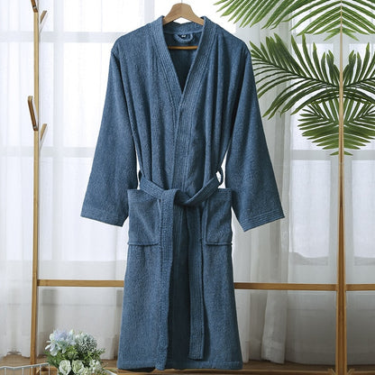 100% Cotton Bathrobe for Men Long Thick Absorbent Terry Bath Robe Kimono Men Towel Bathrobe Solid Sleepwear Women Dressing Gown