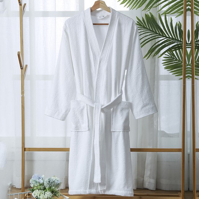100% Cotton Bathrobe for Men Long Thick Absorbent Terry Bath Robe Kimono Men Towel Bathrobe Solid Sleepwear Women Dressing Gown