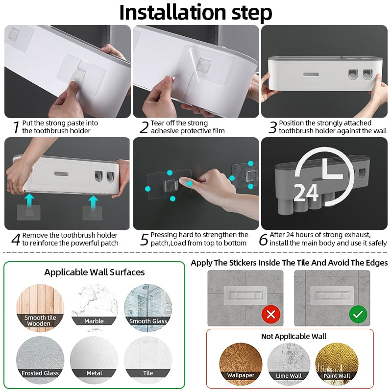 Bathroom Magnetic Adsorption Inverted Toothbrush Holder Wall -Automatic Toothpaste Squeezer Storage Rack Bathroom Accessories