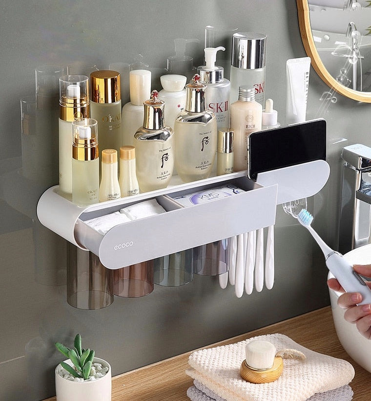 ECOCO Magnetic Adsorption Inverted Toothbrush Holder Automatic Toothpaste Squeezer Dispenser Storage Rack Bathroom Accessories